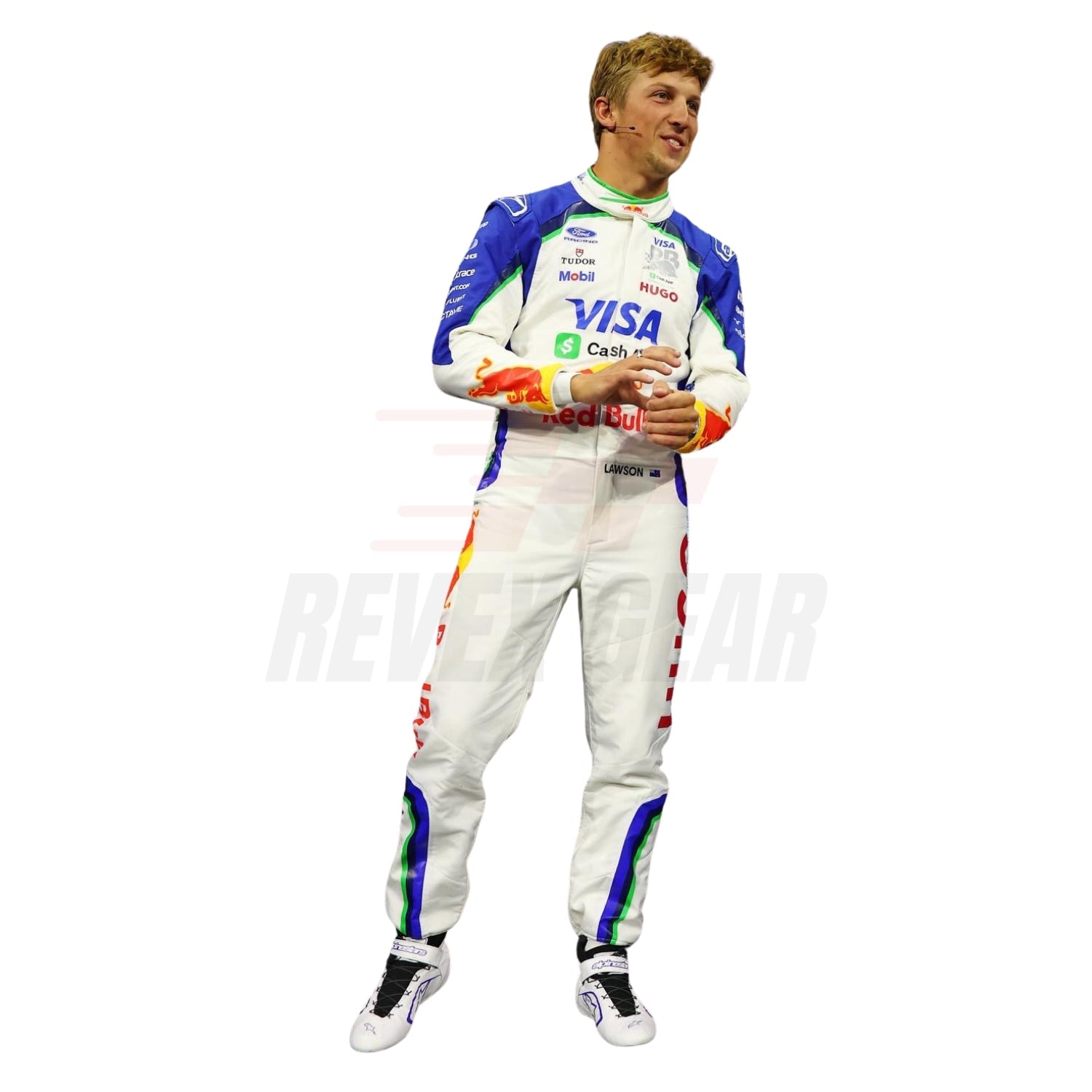 Liam Lawson wearing 2026 F1 racing costume front view