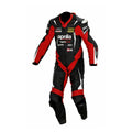 Black and Red Aprilia Motorbike Racing Leather Suit