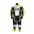 White and Black Racing Leather Suit for Aprilia Motorcycles
