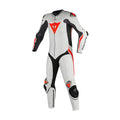 Mugello R One-Piece Motorcycle Leather Racing Suit White and Red Fluo