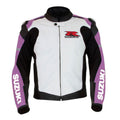 Suzuki GSXR Purple and White Motorbike Leather Racing Jacket