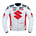 Suzuki Motorbike Racing White And Red Leather Jacket