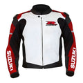 Suzuki red and white GSXR Motorbike Leather Racing Jackets CE Pads