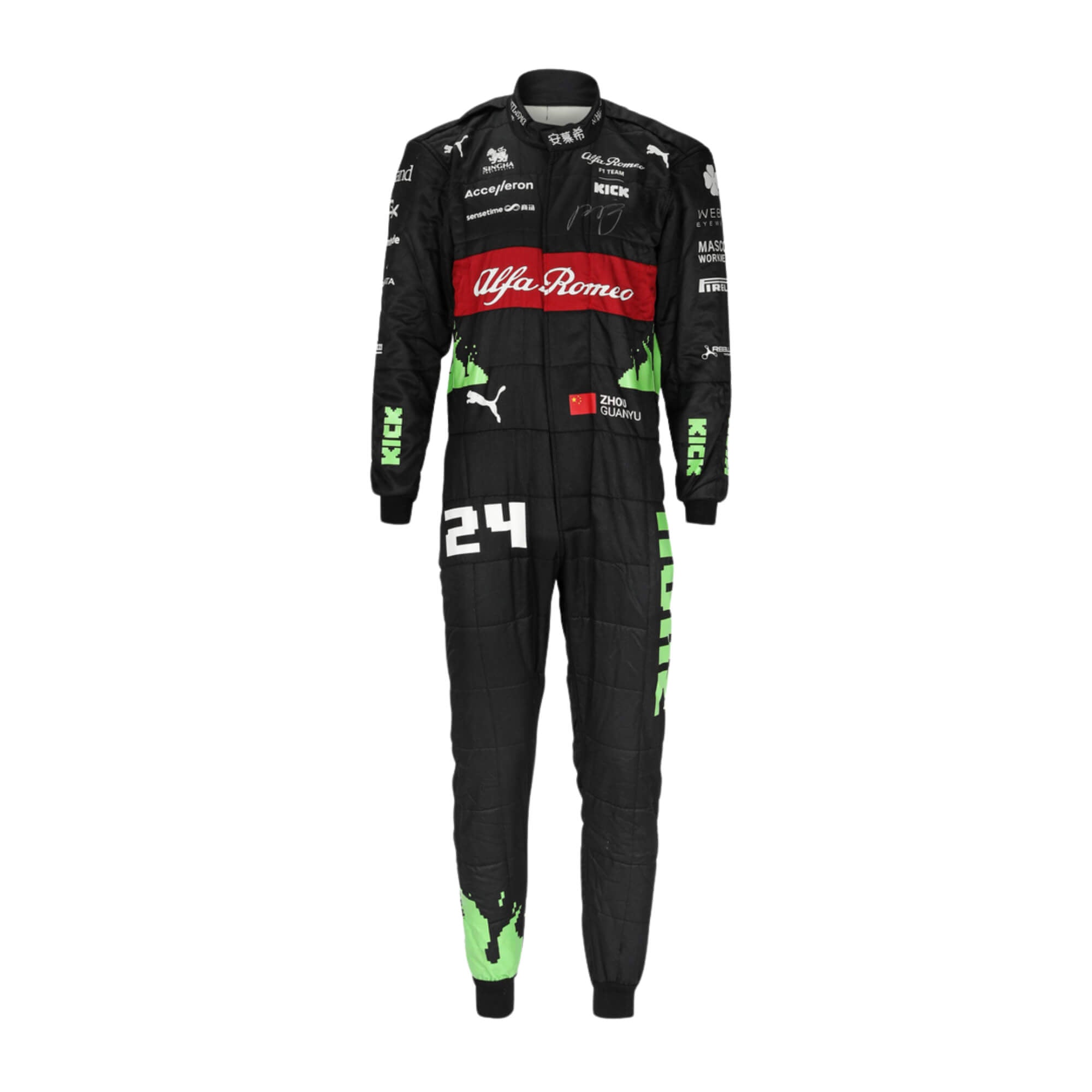 Zhou Guanyu 2023 Belgian GP Kick Signed F1 Racing Suit Team Alfa Romeo